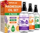 Venture Pal 3-Pack Ensemble de spray d'huile de magnésium topique pour pieds – Cadeau idéal pour la détente, un meilleur sommeil, un soulagement musculaire pour les jambes et les articulations, cheveux et peau sains. Absorption rapide, non grasse