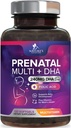 Prenatale vitamines met foliumzuur & DHA, foetale hersenontwikkeling Ondersteuning met folaat & Omega 3's, prenatale multivitamine voor vrouwen, vitamine A, C, D, B6, B12 & ijzer, zwangerschapssupplement - 120 Softgels