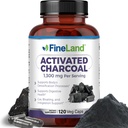 FineLand geactiveerde Charcoal 1300mg - Advanced Dispensive Detox Cleanse, Helpt met gas en opgeblazen, Circulatie & Cholesteroal Support - Made in USA, 120 Vegan Pillen