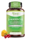 Pure By Nature 600mg D-Mannose Capsules végétaliennes avec extrait de canneberge et de dandelion, soutien de la santé du piège urinaire, urine impureté, corps de détox, 240 Nombre