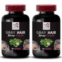 Restauration des cheveux - GRAY HAIR REVERSE - Brillance des cheveux, Restaurer la vibrance, Solution de soin des cheveux, Renouveler la couleur des cheveux, Restauration des couleurs, Teinture des cheveux, Cheveux défiant l'âge, Couleur des cheveux vibrants 2 Bouteilles 120 Caps