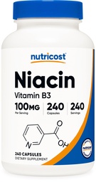 Nutricost Niacin (Vitamine B3) 100mg, 240 Capsules - met Flushing, Non-GMO, Glutenvrij