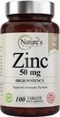 Zink 50mg [High Potency] Supplement - Immune Support System from Natural Zink (Oxide/Citrate) 100 Tablets, Made by Nature