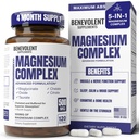 Supplément complexe de magnésium, 4 mois d'approvisionnement de 500mg 5-en-1 Bisglycinate, Oxyde, Taurate, Aspartate, Citrate, Max Absorption Supplément de magnésium pour calme, Sleep & Jambe Crampes, 120 Capsule