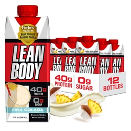 Lean Body Ready-to-Drink Pina Colada Proteïne Shake, 40g Proteïne, Wei Blend, 0 Suiker, Glutenvrij, 22 Vitaminen en Mineralen, 17 Fl Oz (pakket van 12)