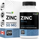 Renew Actives Zink Supplementen 50MG per Serving - Essentieel voor de gezondheid van de immuunsysteem, sterke botten en het bevorderen van gezonde haren, nagels en gloeiende huid voor dagelijks gebruik - Made in Canada - 250 tabletten