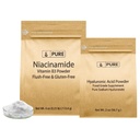 PURE ORIGINEEL INGREDIËNTEN Hyaluronzuur en Niacinamide bundel, diverse maten, Flush-Free, fijne poeders