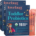 LOVEBUG Kids Probiotic Powder with Prebiotic Fiber - Peuter Immunity Support & Constipatie Relief - USDA Organic Probiotics for Childrens Gut & Digestief Health (Ages 1-4) - 60 Pack (ongearomatiseerd)