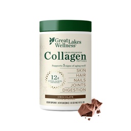 Great Lakes Wellness Collagen Peptides Powder for Skin, Hair, Nails, Joints & Digestie - Chocolate Flavored - Quick Solution Hydrolyzed, Non-GMO, Kosher - 10 oz