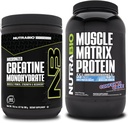 NutraBio Creatine Monohydraat, Unflavored, (300 g) en Muscle Matrix Protein Powder, (Confetti Cake) Supplement Bundle 