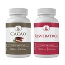 PURE ORIGINEEL INGREDIËNTEN Cacao & Resveratrol Capsule bundel (100 capsules elk), Geen additieven of fillers, Lab geverifieerd