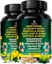 Biologische Hawthorn Berry Capsules - Hawthorn Berry met St Johns Wort Rhodiola Rosea Olive Leaf Shiitake Reishi Mushroom Quercetin & Vitamin C, D3, K2, B6 & Magnesium (240 Tel.)