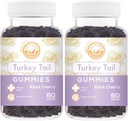 Turkije staart paddo's Gummies - mei ondersteuning Immune Health en Gut Microbiome - Zwarte kersensmaak - Veganistisch, Non-GMO, Glutenvrij, Gelatine Vrij - 120 Tel.