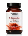 Zatik Naturals - Astaxanthine 12mg avec graines noires organiques, antioxydant, 90 softgels végétaliens