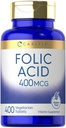 Carlyle Folic Acid 400 mcg | 400 Tablets | Vegetarian, Non-GMO, Gluten Free Supplement