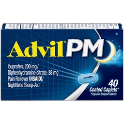 Advil PM Pain Reliever and Nighttime Sleep Aid, Pain Medicine met Ibuprofen for Pain Relief and Diphenhydramine Citrate for a Slaaphulp - 40 Coated Caplets