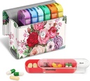 FINPAC Weekly pil Organizers 4 keer per dag, Slide Open PU Leather Case Travel Pill Vitamine Medicine Herinnering en Planner met Naamkaart voor de Morgen