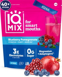 IQMIX poudre d'électrolyte d'hydratation – formule 4-en-1 pour l'hydratation, la clarté mentale, l'humeur et la récupération – mélange de boisson sans sucre, kéto, thréonate de magnésium L, lion, mane – 40 grenadiers de bleuets