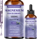 Triple Magnesium Complex Liquid Drops, 1000mg Magnesium Glycinate Drops, Taurate & Citrate met L-theanine, Vitamine D3 & B6 voor slaap- en spierondersteuning, Kalm Magnesium, Druivensmaak, 2Fl OZ