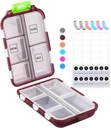 M MUchengbao Travel Pill Organizer Pocket Pharmacy , met 3 soorten etiketten 10 Compartments Small Fold Pill Box BPA-Free Daily Travel Pill Case Medicine Organizer voor Store (Rode)