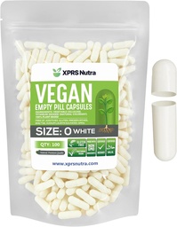 XPRS Nutra Maat 0 Lege capsules - 100 Graaf Lege Vegan Capsules - Vegetarische pillen - DIY plantaardige capsule vullen - Veggie pilscaps voor Do-It-Yourself Supplements (White)