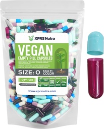 XPRS Nutra Maat 0 Lege capsules - 500 Graaf Lege Vegan Capsules - Vegetarische pillen - DIY plantaardige capsule vullen- Veggie pilscaps voor Do-It-Yourself Supplements (Multi Color)