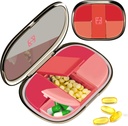 Daily Pill Case Organizer Pocket Pharmacy, Chrxbei Pill Container Case Reizen Moet hebben met 5 Compartments, Portable Pill Splitter Holder Box voor vitamine, medicatie, supplement en visolie - rood