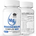 Magnesium Complex Supplement 500mg, 8 actieve vormen Gemaximaliseerd ontsluitingsmateriaal Glycinate, Citrate, Taurate & D3, B6 voor Kalm, Slaap & Gezonde Spier, 120 Capsules - 60 Tellen (pakket van 2)