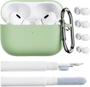 ORNARTO voor AirPods Pro 2, compatibel met AirPods Pro 1ste/2nd Generation, Soft Silicone Cover met Cleaner Kit, Eartips Protector & Keychain-Pistachio