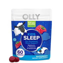 OLLY Kids Slaap Gummy, 0.5mg Melatonine, L Theanine, Kamille, en Citroen Balm, Kinderen Kauwbare Supplement, Occasional Slaapondersteuning, Framboos - 60 Tellen