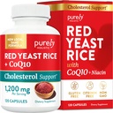 Red Gist Rice 1200mg with CoQ10 Supplement & Flush Free Niacin 120 Extra Sterkte Vegetarische Capsules 