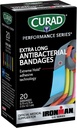 CURAD Performance Series IRONMAN Antibacteriële Bandages, Extreme Hold Kleeftechnologie, Extra Lange Flexibele Fabric Bandages voor knipsels, Scrapes, & Burns, Assorted Colors, 0,75 x 4,75 inch, 20 Tellen