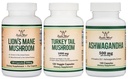 Double Wood Supplementen Lion's Mane Mushroom 120 Telling, Turkije staart 120 Telling, Ashwagandha 120 Tellen