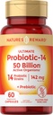 Probiotica met prebiotica - 60 capsules - 142 mg - 50 miljard actieve organismen - vegetarisch, niet-GMO en glutenvrij supplement - door de Nature's Reward