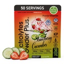 Electrolytes Powder Plus (50 porties), 0 Calorie Keto, 0 Suiker, Geen Maltodextrine,1000mg Kalium,120mg Calcium,120mg Magnesium, Hydratatiepoeder (50 porties, aardbeien komkommer)