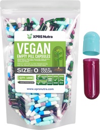 XPRS Nutra Maat 0 Lege capsules - 1000 Graaf Lege Vegan Capsules - Vegetarische pillen- DIY plantaardige capsule vullen- Veggie pils Caps voor Do-It-Yourself Supplements (Multi Color)