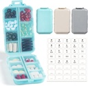 3 Pack, 14 GRIDS Travel Pill Organizer Box met Labels - Reizen Medicine Case Kit - Pocket Daily Pharmacy Container - Reismedicijnhouder Dispenser voor Visolie Vitamine Supplement Opslag