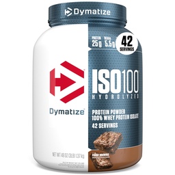 Dymatize ISO100 Wei Proteïnepoeder Isolaat, Fudge Brownie, 25g proteïne, 3 pond, 5.5g BCAA's, minder dan 120 Cal., Glutenvrij, 1g Vet, 1g Suiker, 2g Carb (42 Servers)