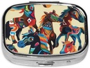 Kleurrijke cartoon Horse Printed Square Pill Organizer met 2 afdelingen, Portable Mini Pill Box pils geval voor geneeskunde, vitamine, visolie, supplementen
