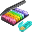 Organisateur hebdomadaire de pilules 7 jours 3 fois, Organisateur portable de pilules, Cas sans pilule BPA, Rappel quotidien de pilules, Organisateur de médicaments pour les vitamines, Suppléments (Noir+7 Couleur)