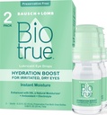 Biotrue Hydratation Boost, gouttes oculaires sans réserve pour les yeux secs, Hydratant instantanément, Réhydrate, Contact Lens Friendly, Rafraîchir et soulager l'irritation des yeux, 0.33 FL Oz (Pack de 2)