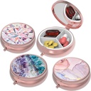Petite boîte à pilules, étui pour la purse et la poche, 3 compartiments Cas de pilules de voyage Organisateur de médicaments Entreposage pour les vitamines, les pilules, l'huile de poisson et les boucles d'oreilles, Studs, Rose Gold-3Round