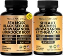 PRIME NATUURLIJKE Iris Sea Moss Black Seed Oil Shilajit Ashwagandha - 2 flessen - Vegan Capsules
