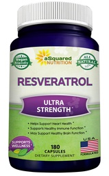 100% Natural Resveratrol - 1000mg Per Serving Max Strength (180 Capsules) Antioxidant Supplement, Trans-Resveratrol Pillen voor de gezondheid van het hart & Pure, Polyfenolen