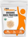 BulkSupplements.com Organic Rice Protein Powder - Vegan Plant Protein, Unflavored - Vegan & Gluten Free, 30g per Serving, 1kg (2,2 lbs) (Pack of 1)