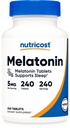 Nutricost Melatonine 5mg, 240 tabletten - 5mg per portie, Non-GMO, Glutenvrij