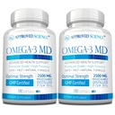 Omega-3 MD - EPA & DHA Supplement - 2500mg Omega 3 Visolie voor de gezondheid van het hart, hersenen ondersteuning, gezamenlijke comfort, & algehele wellness - 2 flessen - 6 maanden levering