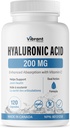 Hyaluronzuursupplement 200mg - 120 capsules, met vitamine C 100mg, Joint & Skin Health, Non-GMO Fermentation, Glutenvrij, Derde Tested, Bio available Formula