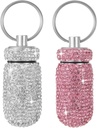 Bling pil geval Portable Travel pil container fles Rhinestone waterdichte kleine pil houder met sleutelhanger leuke Mini pil opslag doos voor Outdoor Camping (White Pink)