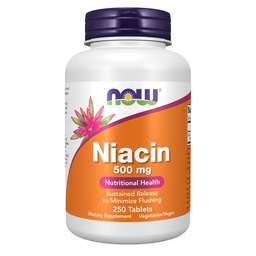 NOW Foods Supplements, Niacin (Vitamine B-3) 500 mg, Sustained Release, Nutritional Health, 250 tabletten